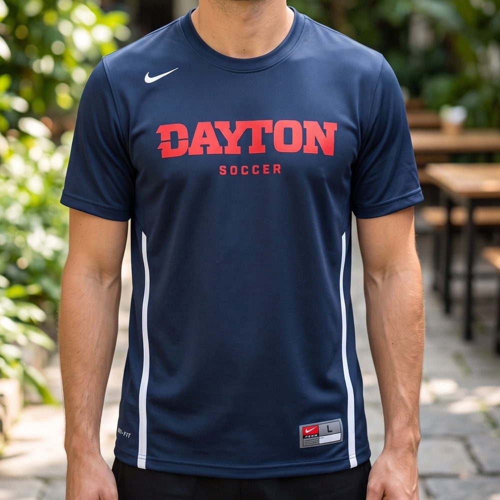 Nike Dayton Soccer Jersey Navy Blue Dri-FIT Performance Shirt Mens L